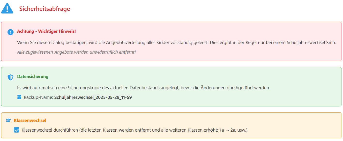 Schuljahreswechsel Assistant - Automatischer Wechsel zum neuen Schuljahr mit Datenübertragung